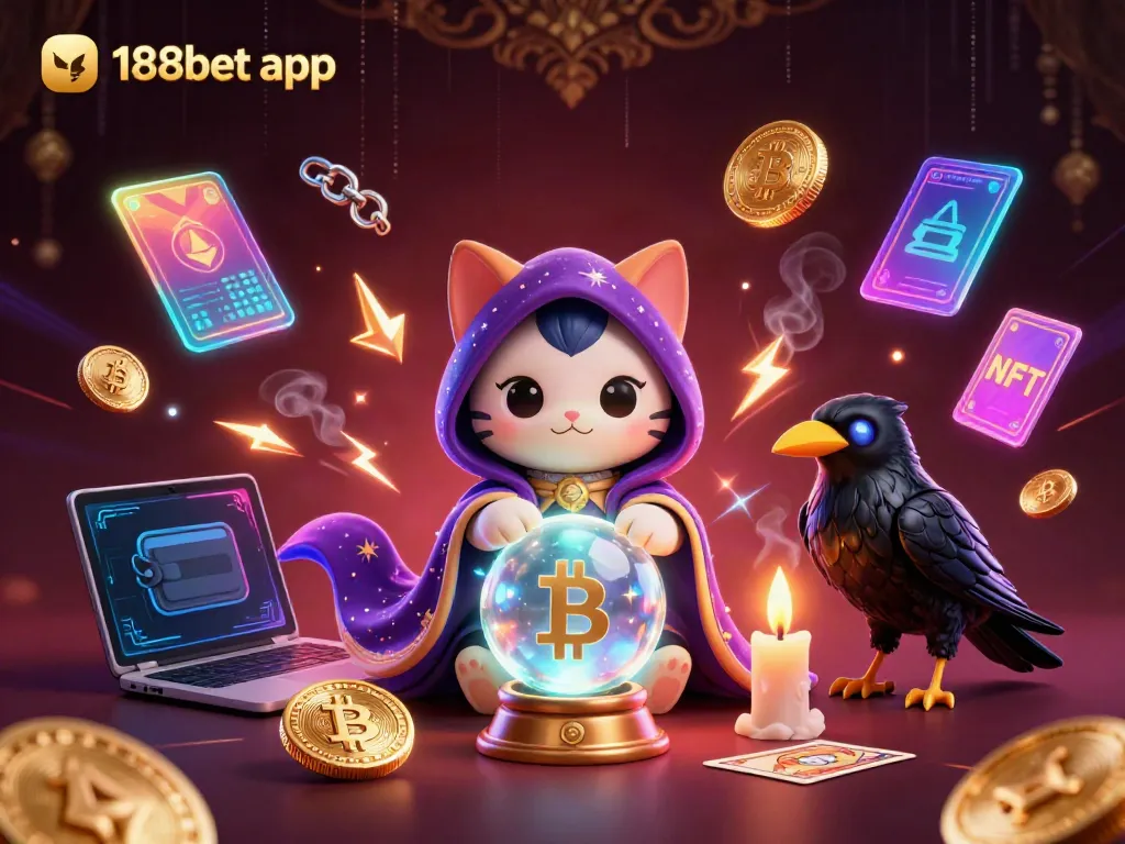 Engage with the 188bet app in a vibrant casino-themed illustration featuring mystical characters and dynamic gaming elements.