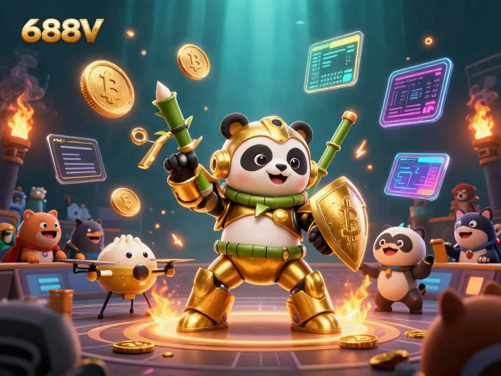Experience the 688V excitement with a golden panda champion in a vibrant casino arena.