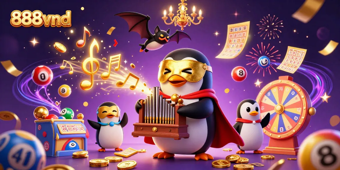 Experience excitement with 888vnd's colorful casino illustration featuring dynamic lottery and gaming elements.