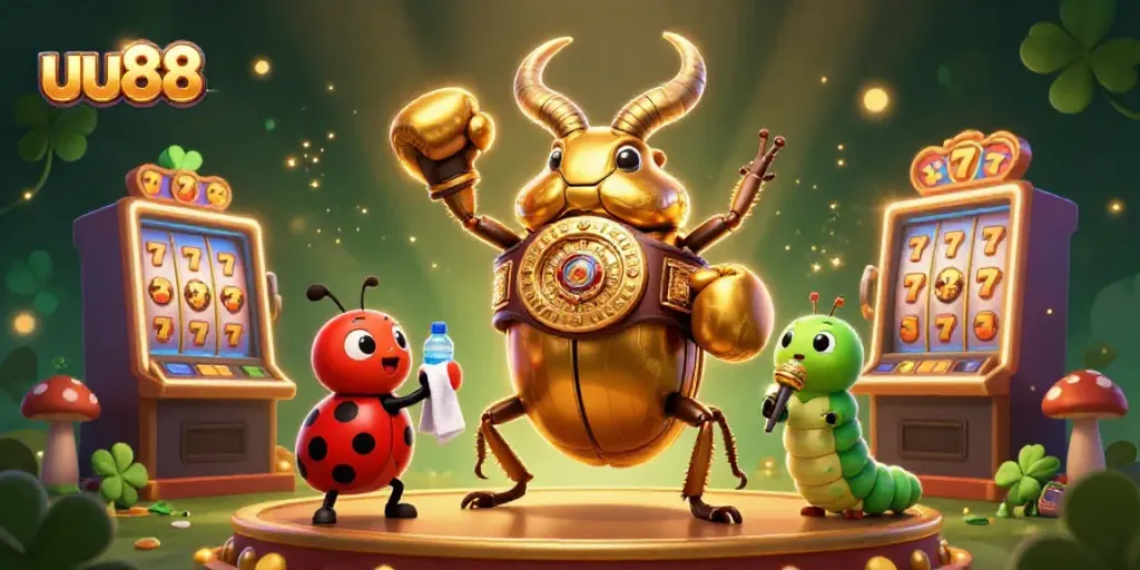 Engage in thrilling slot jackpots with uu88 featuring a dynamic beetle champion in vibrant casino action.