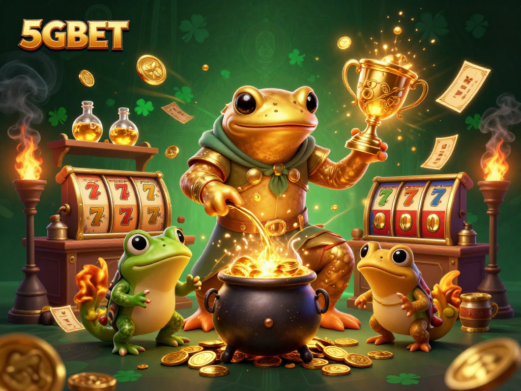Engage with 5GBET's thrilling slots showcased in an intricate 3D illustration featuring an alchemist and playful characters.