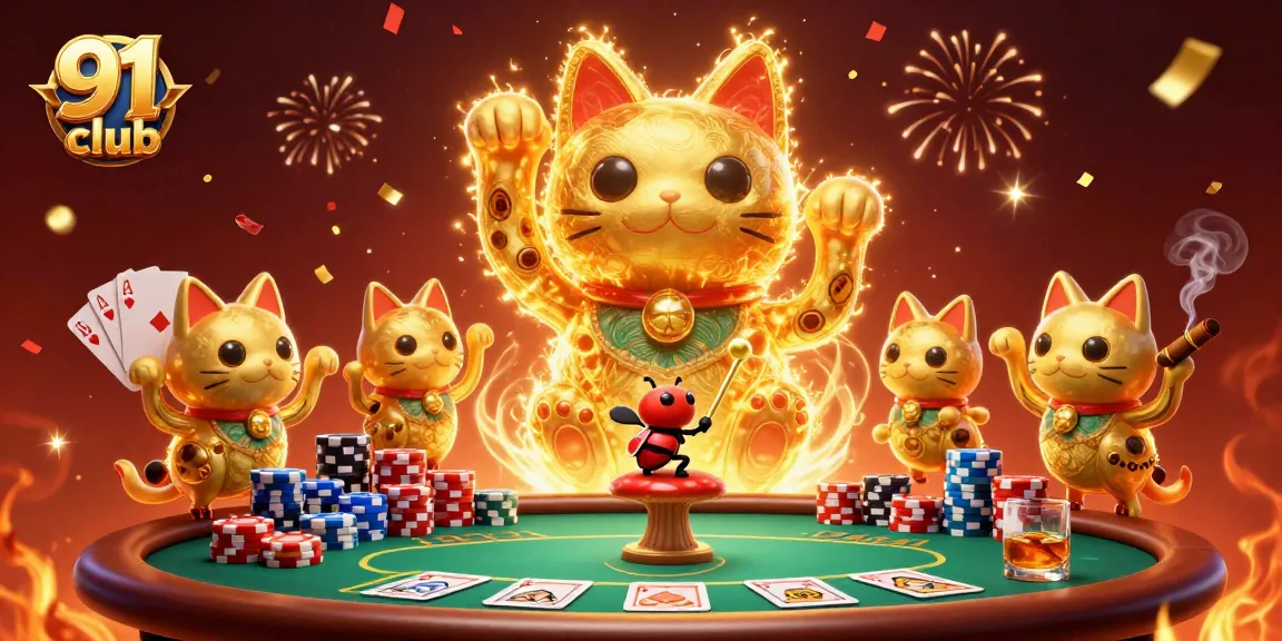 Experience exciting gameplay at 91 club with dynamic casino symbols and colorful poker elements.