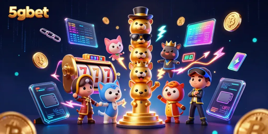 Experience excitement at 5gbet with lively cartoon gaming characters and vibrant casino elements.