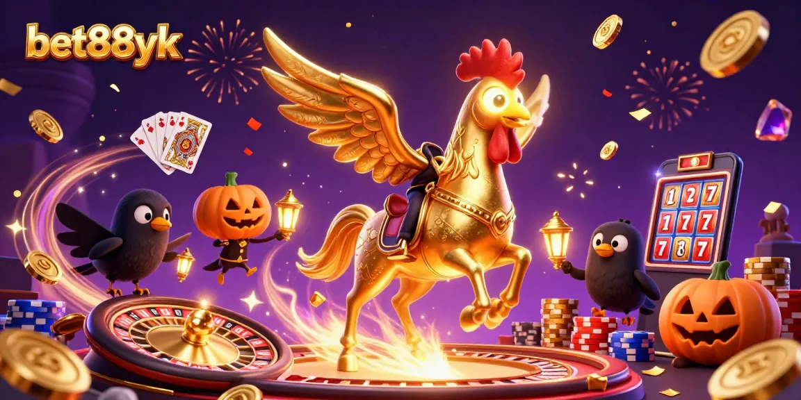 Experience the thrilling world of bet88yk with an exciting casino illustration featuring golden rooster and symbols.