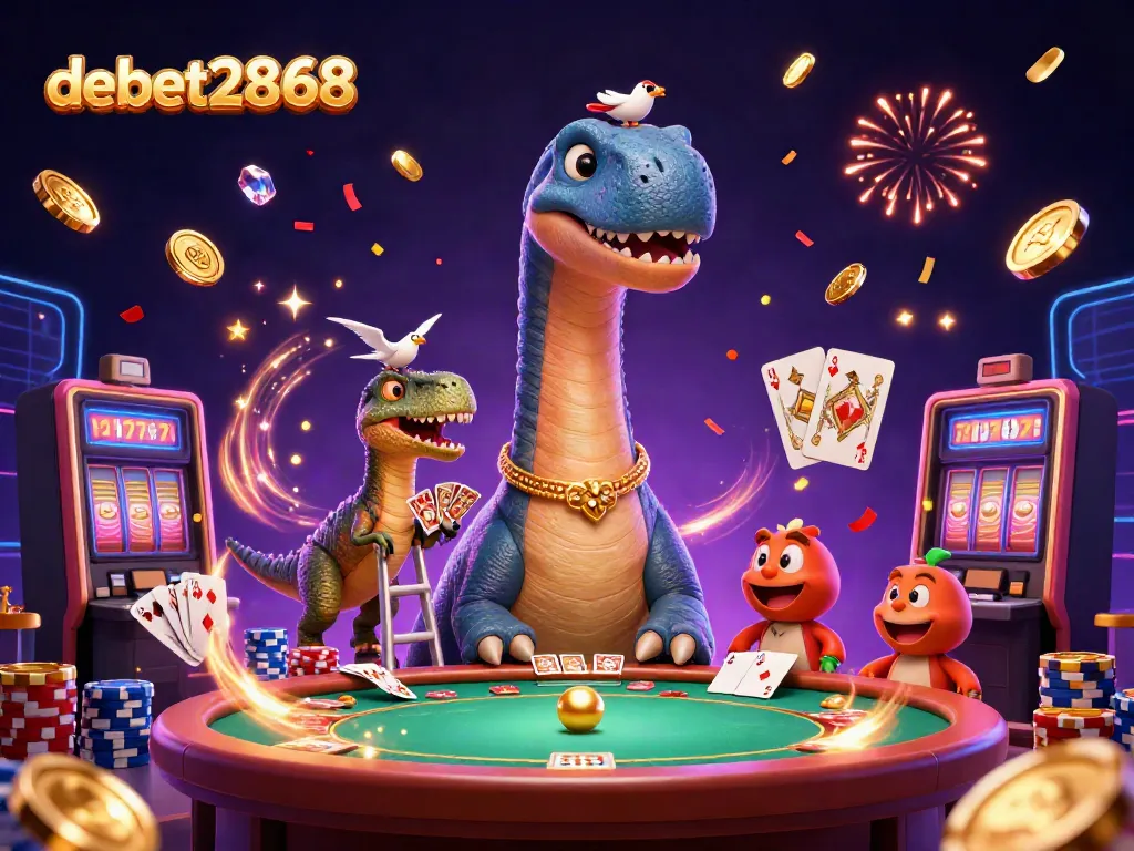 Engage at debet2868 with vibrant 3D casino illustration featuring dynamic characters and rich details.
