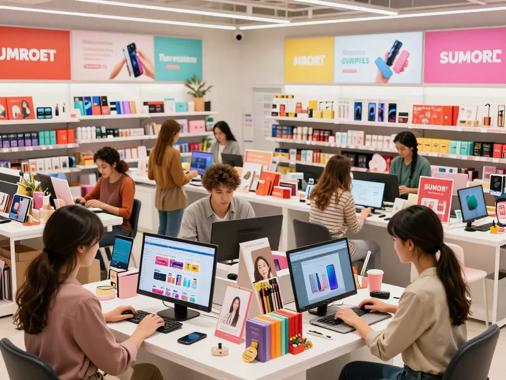 Browsing diverse Produtos in a vibrant online marketplace