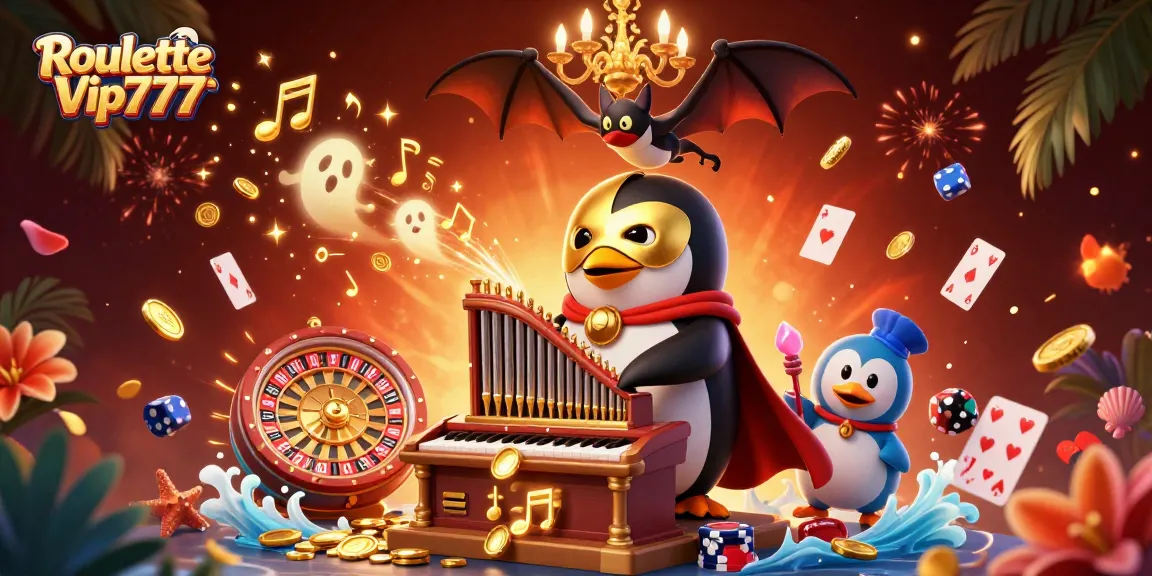 Experience thrilling gameplay with Roulette Vip777 in this vibrant casino illustration.