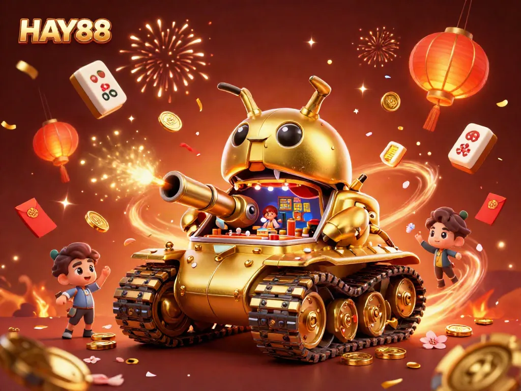 Engage in thrilling games at HAY88's vibrant mini casino with a golden beetle tank theme.