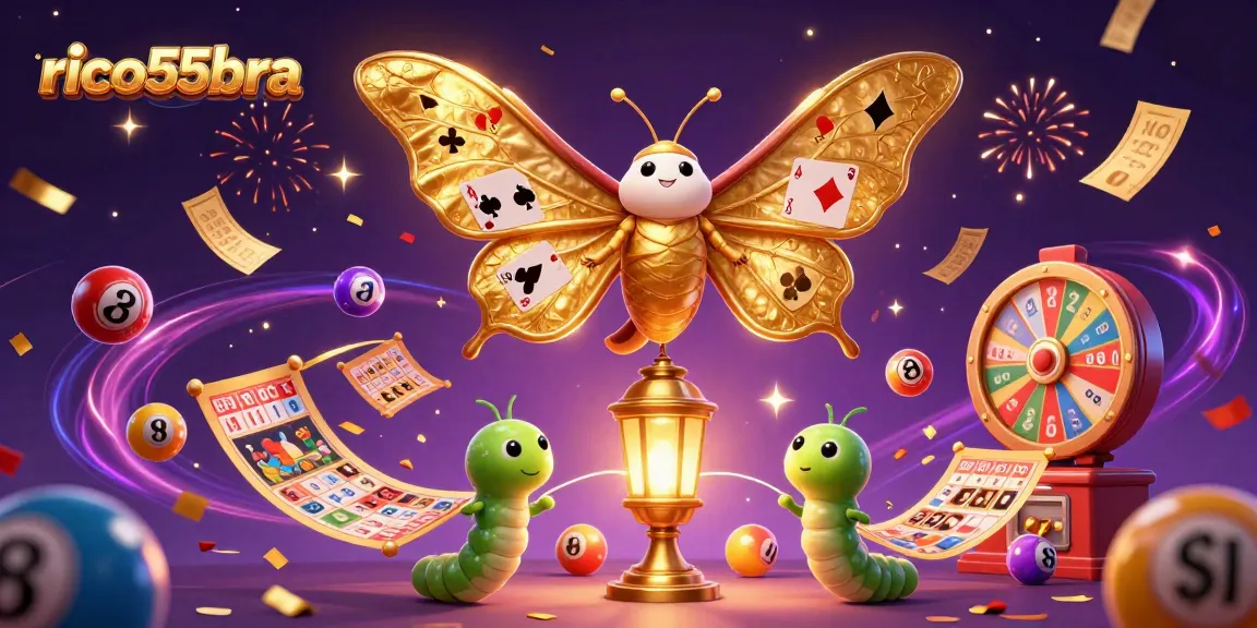 Experience thrilling gaming moments with rico55bra, featuring a vibrant casino-themed 3D scene filled with lottery balls and prizes.