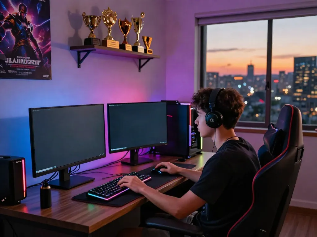 Player immersed in slot88 resmi gaming experience with vibrant setup and LED lighting.