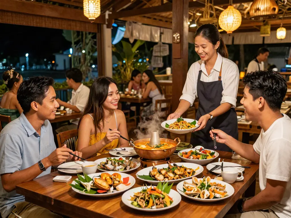 rokok88 dining scene showcasing authentic Thai dishes at Tarachan Huahin Restaurant