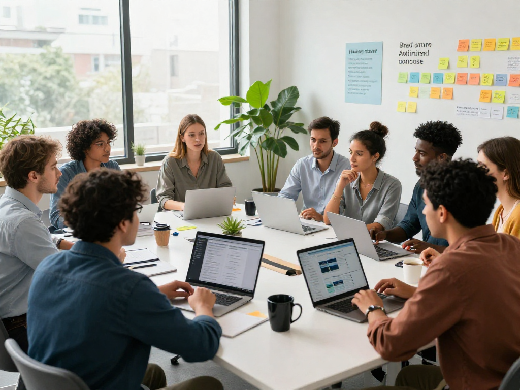 Team collaboration at https://hustleoverentitlement.com brainstorming innovative ideas in a modern office.