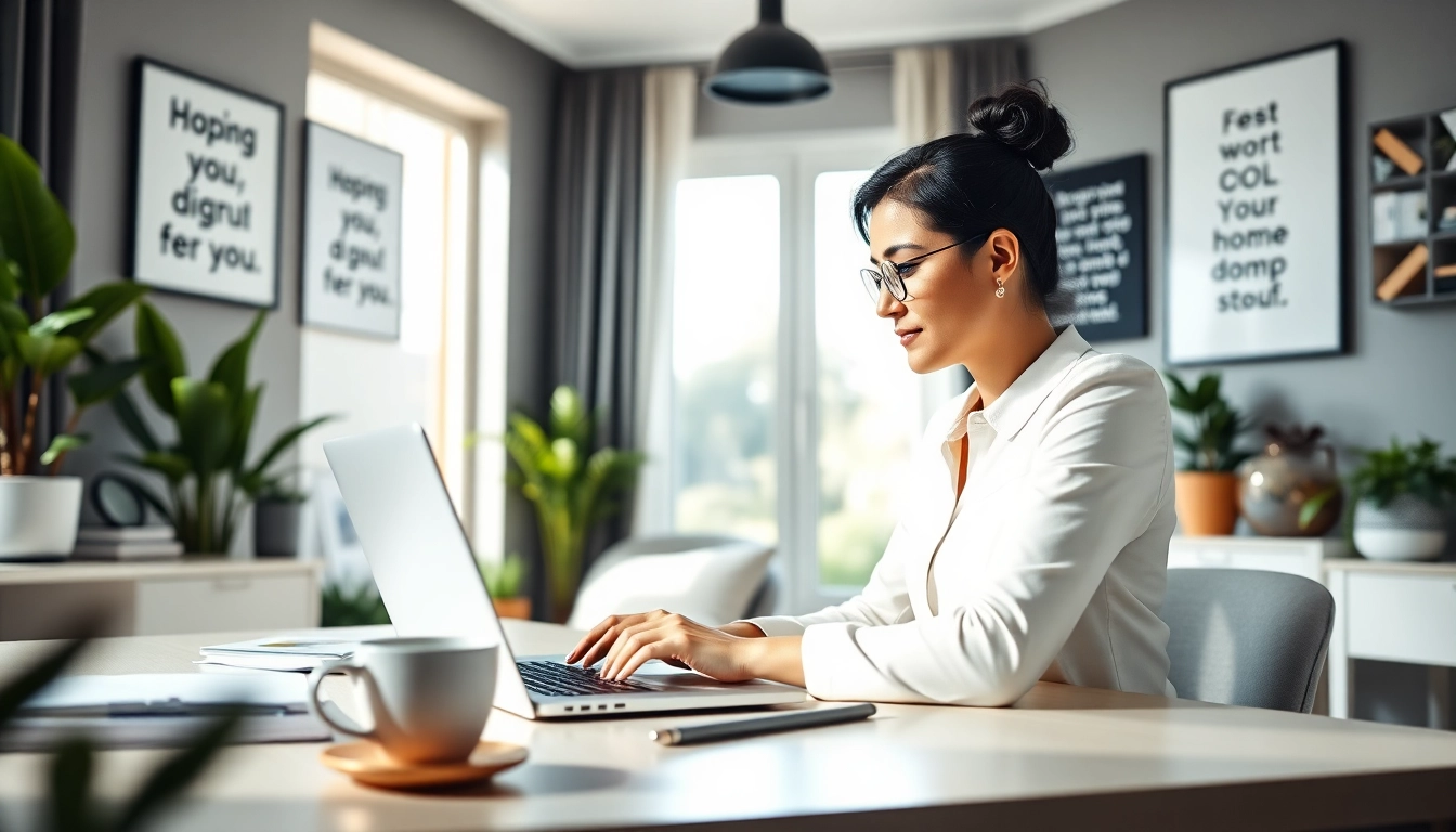 Enhance your adult hosting experience with a professional woman at her laptop in a cozy office.