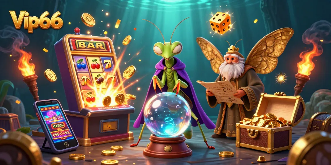 Engage with Vip66's thrilling jackpot experience featuring vibrant casino elements and enchanting characters.