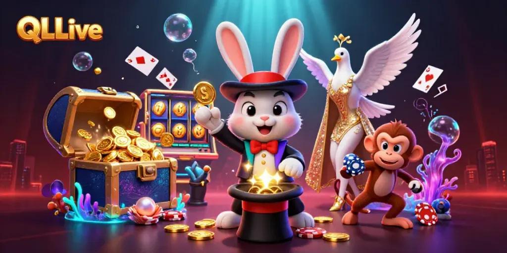 Engage with QQLive's interactive casino experience featuring magical characters and vibrant gambling elements.