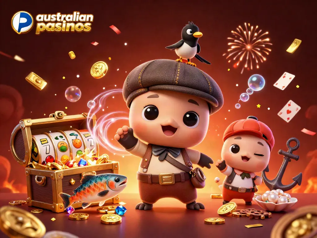 Engage in thrilling gaming at australian paypal casinos with playful characters and vibrant casino elements.