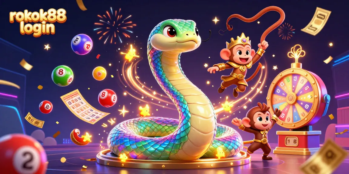 Engage with vibrant gambling excitement through rokok88 login, showcasing dynamic gaming elements and characters.