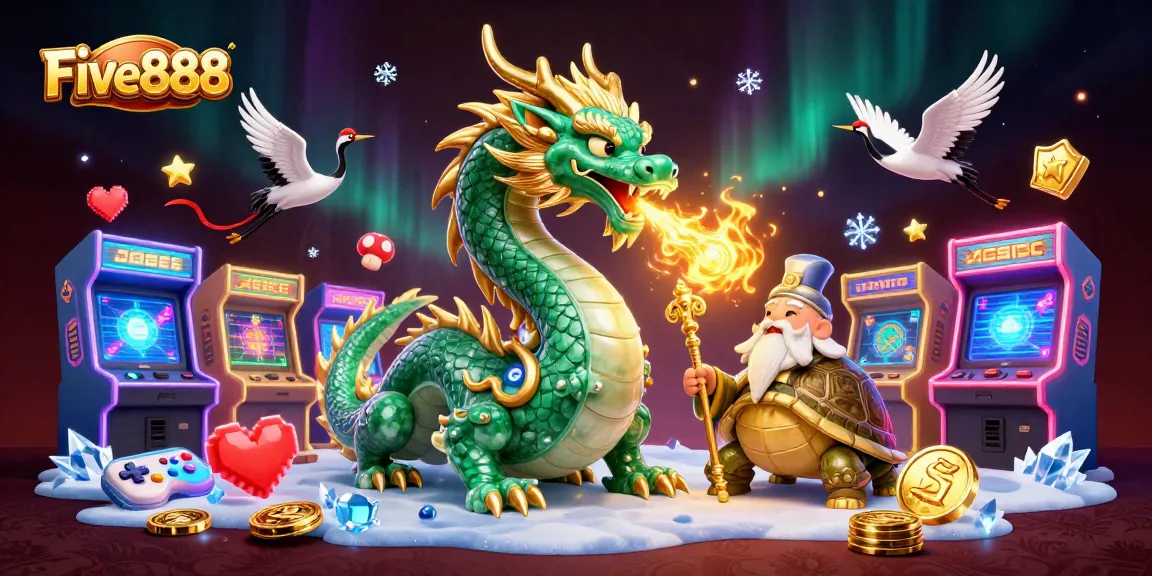 Experience the thrill of Five888 with a dynamic illustration of casino magic and gaming excitement.