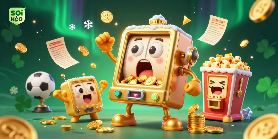 Engage in thrilling soi kèo sports betting while watching a lively golden slot machine celebrate its jackpot.
