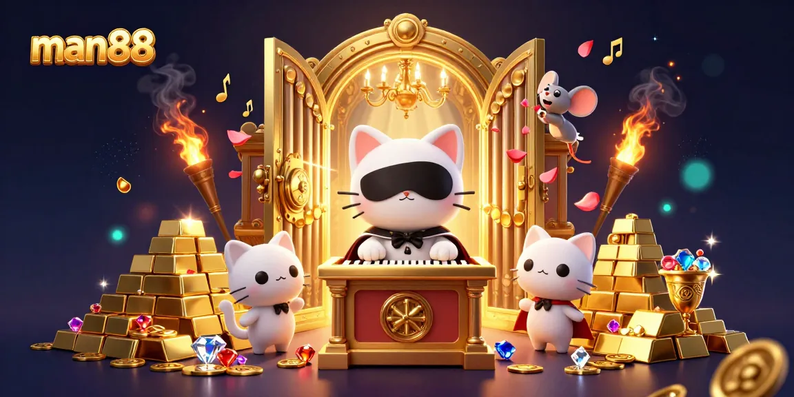 Experience excitement with man88 at a magical casino scene featuring a phantom cat and acrobat mouse.