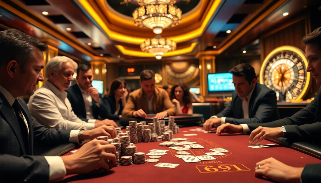 Viva a emoção de altas apostas com 69Y, em uma animada cena de poker de cassino.