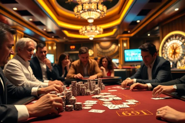 Viva a emoção de altas apostas com 69Y, em uma animada cena de poker de cassino.