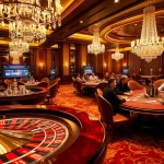 Entusiastas de jogos de azar jogando roleta e pôquer em um cassino luxuoso, destacando a emoção do 69T.