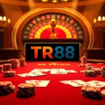 Experience the thrill of TR88 at a vibrant casino table with poker chips and playing cards.