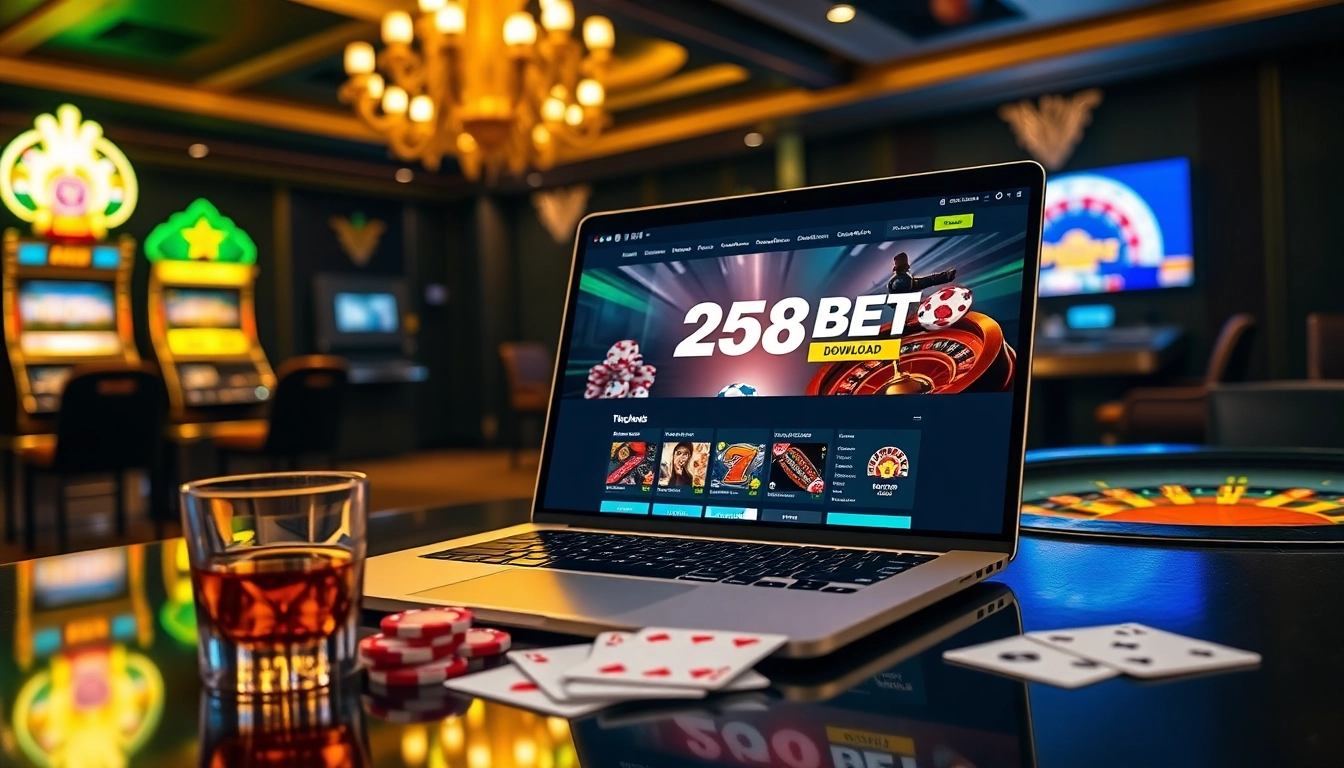 Experience the thrill of 258bet download with a luxurious online casino setup, showcasing exciting games and sleek technology.