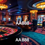 Experimente a emoção no cassino AA888, com jogadores comemorando vitórias na roleta vibrante.