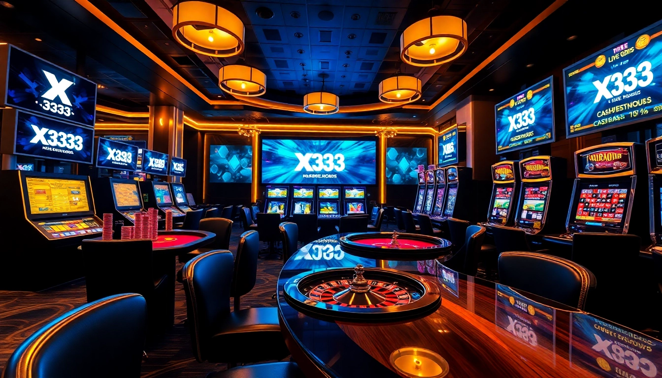 X 333 casino players placing strategic bets at glowing roulette and poker tables