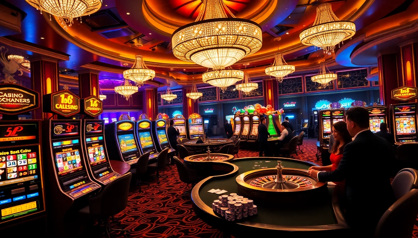 L567 casino patrons experiencing thrilling gameplay at luxurious gaming tables surrounded by vibrant slot machines.